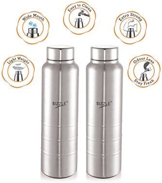 Sizzle Stainless Steel Water Bottle, 450ML, Set of 2, Silver : Amazon ...