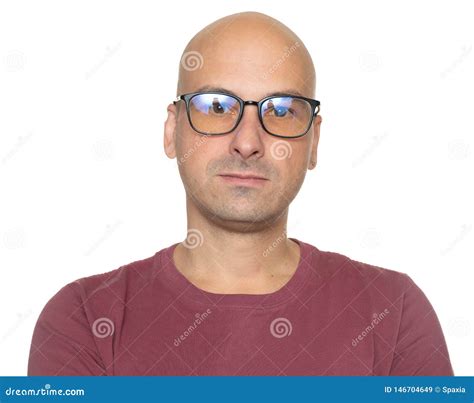 Portrait of a Bald Man Wearing Glasses. Isolated Stock Image - Image of ...