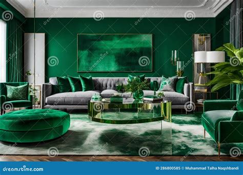Beautiful Emerald Green And Grey Living Room Interior - AI Generated ...