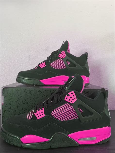 Air Jordan 4 Pink Neon Thunder In 2023 Shoes Retro Black Pink