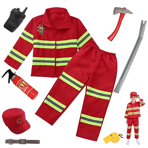 NimJoy 9Pcs Red Fireman Costume for Boys 3-6 Years Kids Birthday ...