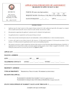 Fillable Online petersburg-va APPLICATION FOR REVIEW OF ASSESSMENT ...