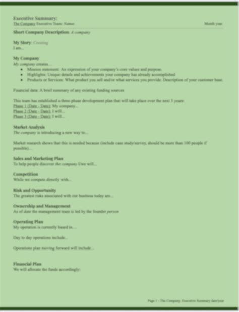 Business Plan Summary Template 的图像结果