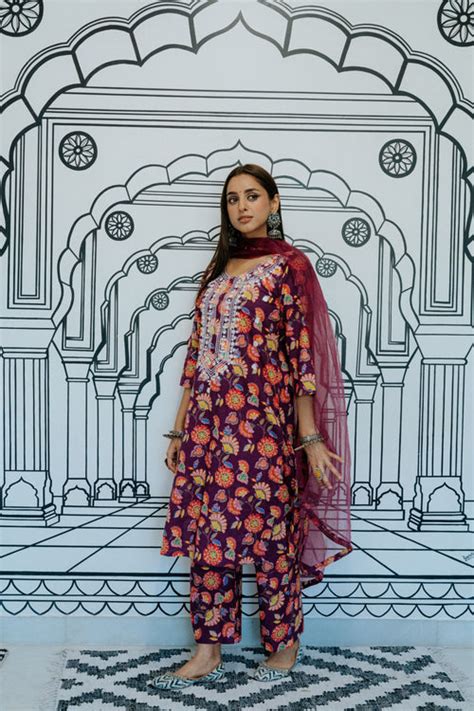 Chanderi Kurta Gotta Pati Zari Imama Maroon Sharara Set With Organza D