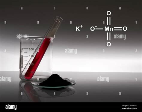 Potassium permanganate (KMnO4) with chemical structure, a common chemical compound that combines ...