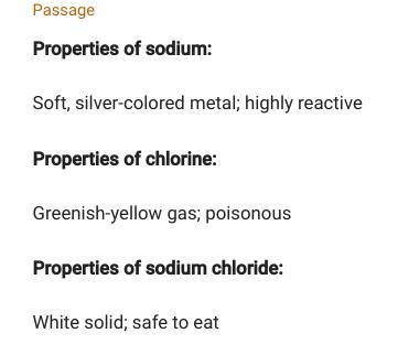 Look again at the properties of sodium and chlorine. Then look at the ...