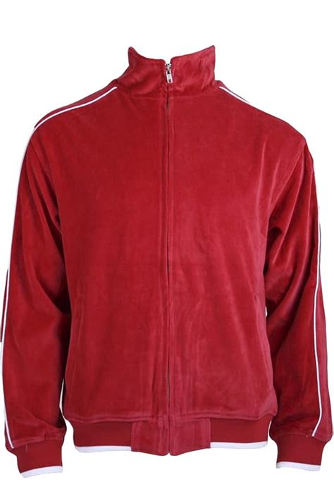 Sweatsedo Mens Red Velour Track Jacket with White Piping (XX-Large ...