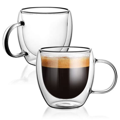 Buy MewVeer Double Wall Glasses Coffee Mug with Handle [2-Pack,5oz ...