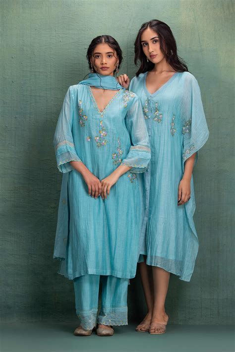 Blue Kaftan Dress with and Handcrafted Embellishment – Kahani Lush
