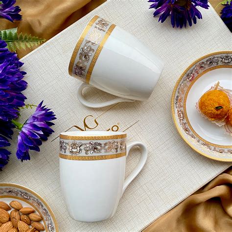 Mughal Gold and Grey Coffee Mugs (Set of 2, 300 ML) – Vigneto