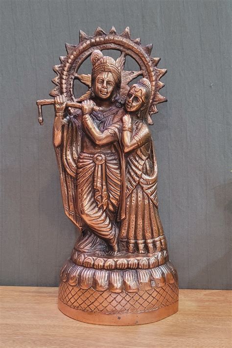 Radha Krishna Statue Copper coated Aluminium Idol Pooja Decor Golu ...