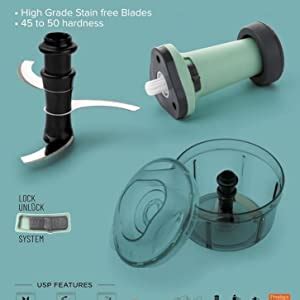 FIGMENT Manual Hand Press Push Chopper with 4 Blades for Effortless ...