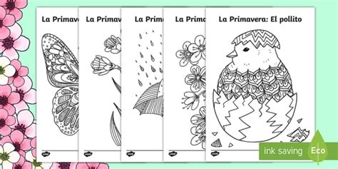 Springtime Mindfulness Colouring Pages Spanish - Twinkl