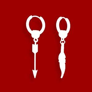 Buy M Men Style Men Huggie Ear Studs With Feather Ring Long Chain Punk ...