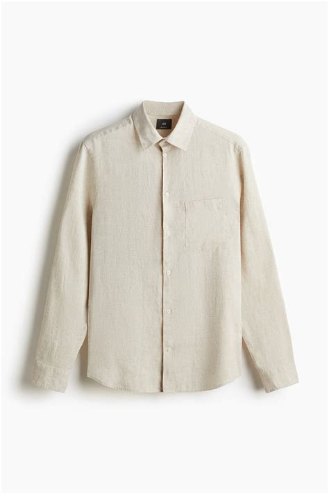 Men’s Light beige Regular Fit Linen shirt | H&M IN