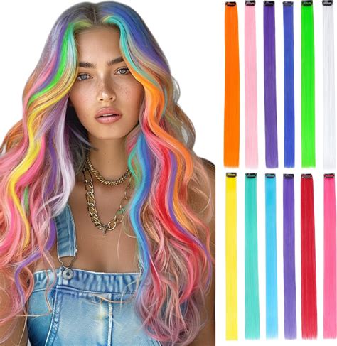 Amazon.com : DOORES 12 Pcs Clip in Hair Extensions, 22 Inch Rainbow ...