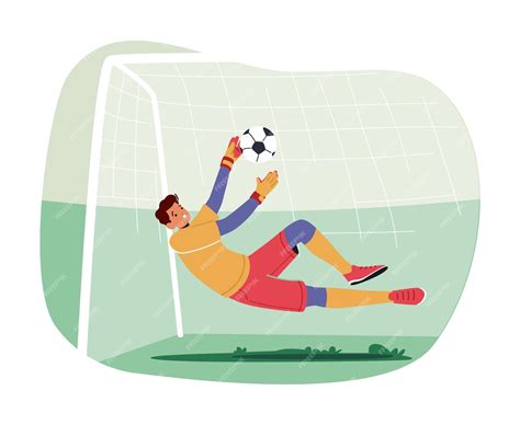 Premium Vector | Goalkeeper leaping to catch ball flying into gate man defend gates in soccer ...
