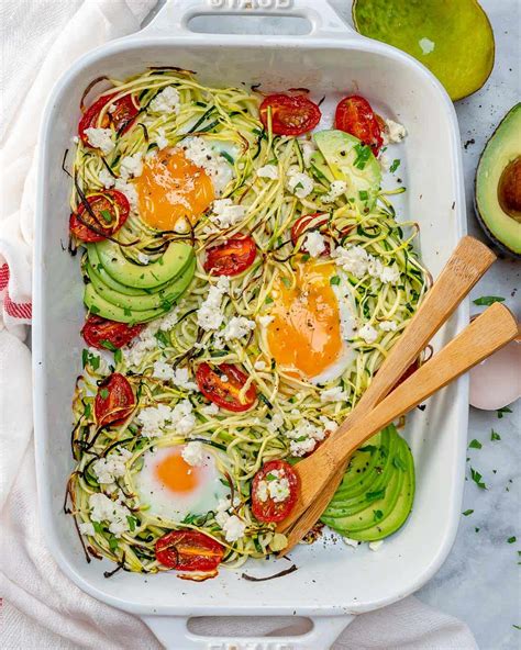 Baked Zucchini Noodles (Zoodles) Egg Nests | Healthy Fitness Meals
