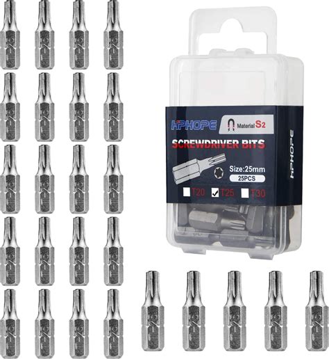 HPHOPE T25 Bits, T25 Torx Bit x 25 mm, 1/4" Hex Shank Screwdriver Bits ...