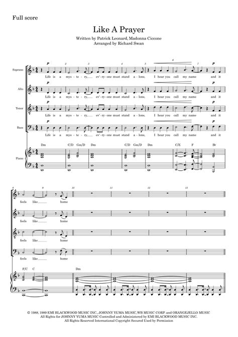 Like A Prayer (arr. Richard Swan) by Madonna Sheet Music for SATB Choir ...