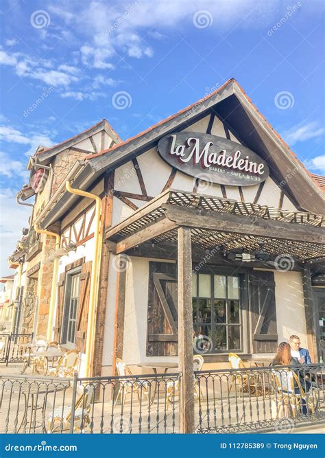 Facade of La Madeleine Quaint French Cafe with Rustic Country Fa Editorial Stock Image - Image ... - painting of quaint french cafe
