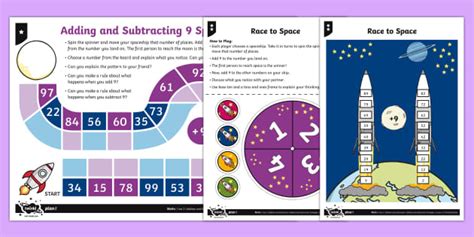 Add and Subtract Nine Space Race Board Game
