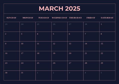 Free March 2025 Calendar with Moon Phases Template to Edit Online