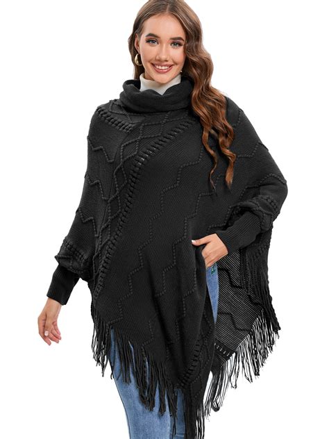 Women Ponchos Sweater Versatile Lightweight Solid Knitted Shawl Wrap ...