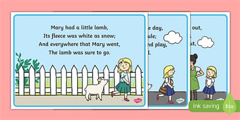 Mary Had a Little Lamb Nursery Rhyme Cards