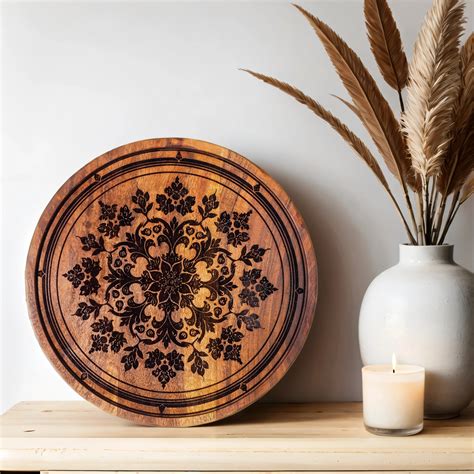 Handcrafted Acacia Wood Floral Wall Plate (12 Inches) – Aari Decor