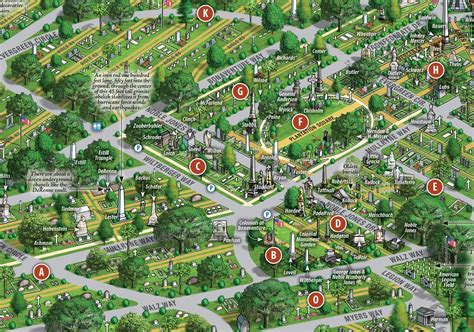 Close-up of the detail work in the Bonaventure Cemetery Illustrated Map ...