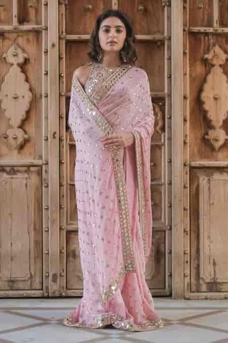 Buy Pink Viscose Embroidery Sequins Halter Neck Sheesha Bloom Saree ...