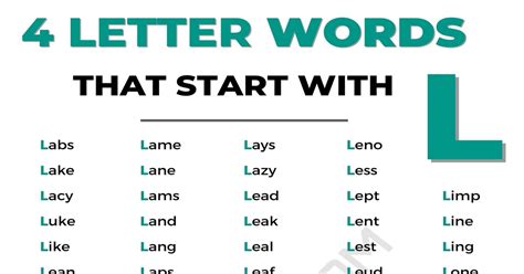 108 Useful 4 Letter Words Starting with L in English • 7ESL