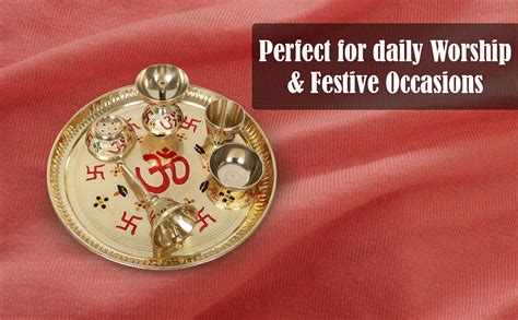 Two Moustaches 9 Inches Om & Swastika Design Brass Pooja Thali Set ...