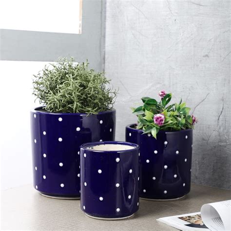 Ceramic Polka Dot Planter- Blue – The Decor Mart