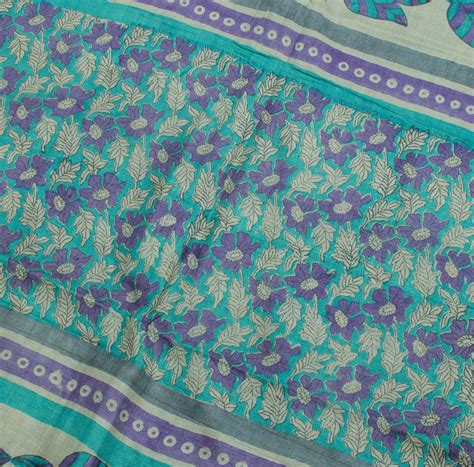 Sushila Vintage Blue Indian Saree 100% Pure Silk Printed Floral Sari F