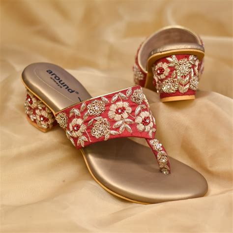 Kolhapuri heels for Indian women sequins and zardozi embroidery ...