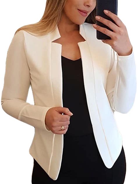 Women Long Sleeve Plain Blazer Suit Tops Jacket Casaul Slim Fit OL ...