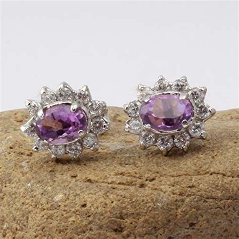 Buy Purple Amethyst with White Cubic Zirconia Natural Birthstone Studs ...