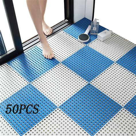 Amazon.com: 50PCS Interlocking Rubber Floor Tiles Mats Bathroom Tile ...