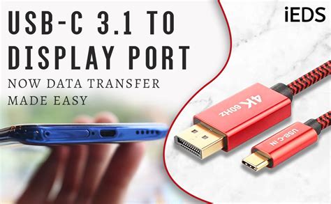 iEDS USB-C 3.1 to Display Port Male Cable 4K@60Hz USB Type C to ...
