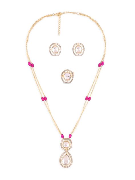 ZAVERI PEARLS Rani pink Beads Austrian Diamonds & Stones Embellished ...
