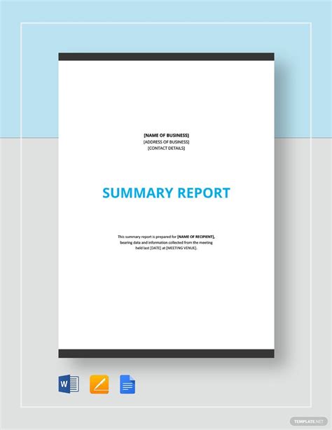 Image result for Summary Report Format