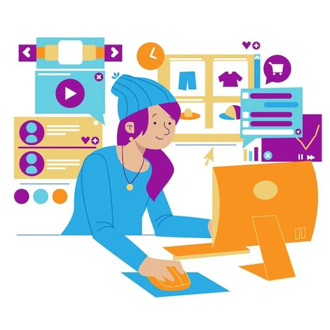 Frauenmultitasking beim Suchen des Webs | Kostenlose Vektor