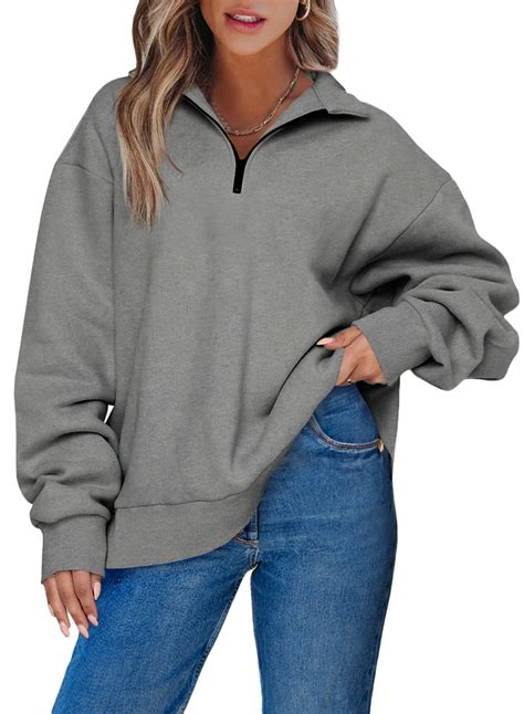 Eytino Womens Sweatshirts Half Zip Pullover Sweatshirts Fleece Quarter Zipper Solid Color Drop ...