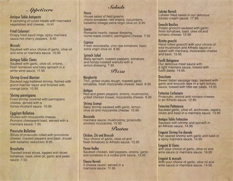Menu at Antique Table Restaurant, Lynn, 2 Essex St