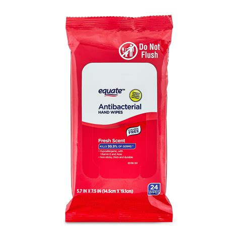 Equate Antibacterial Hand Wipes, Fresh Scent, 24 Count, Kills 99.9% of Germs, Vitamin E and Aloe ...