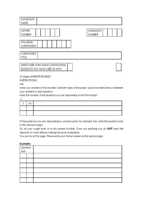 Sample of answersheet - CANDIDATE NAME CENTRE NUMBER CANDIDATE NUMBER ...
