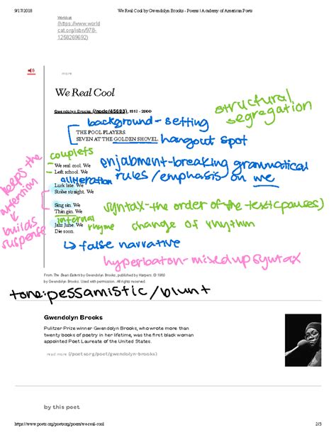 Brooks “We Real Cool” - Annotation - 9/17/2018 We Real Cool by ...