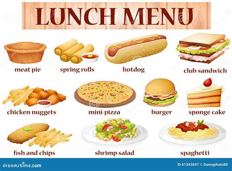 Various Kind Of Food For Lunch Stock Vector - Image: 61343697